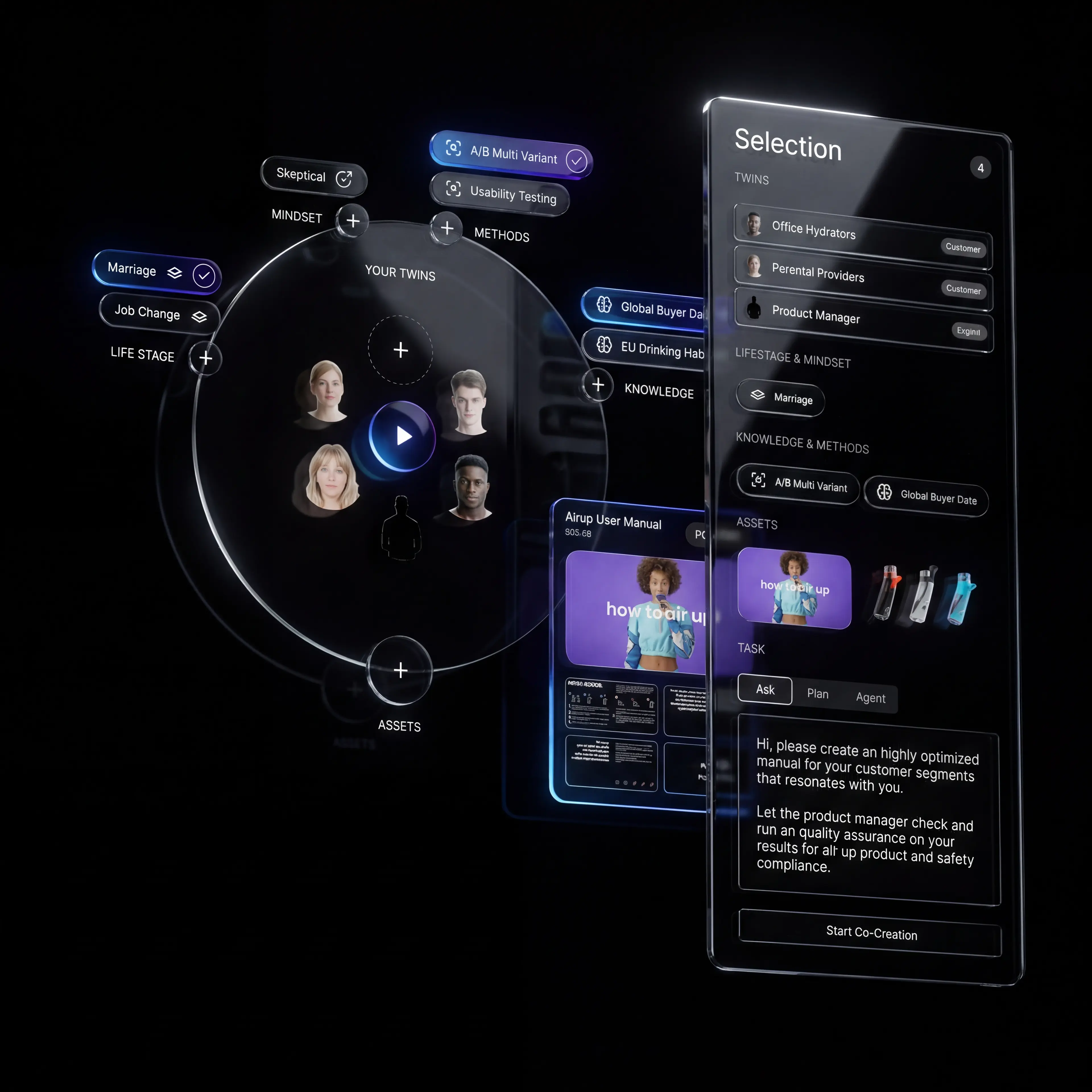 DXI workflow interface combining twins, methods, knowledge, assets and task execution in one guided flow.