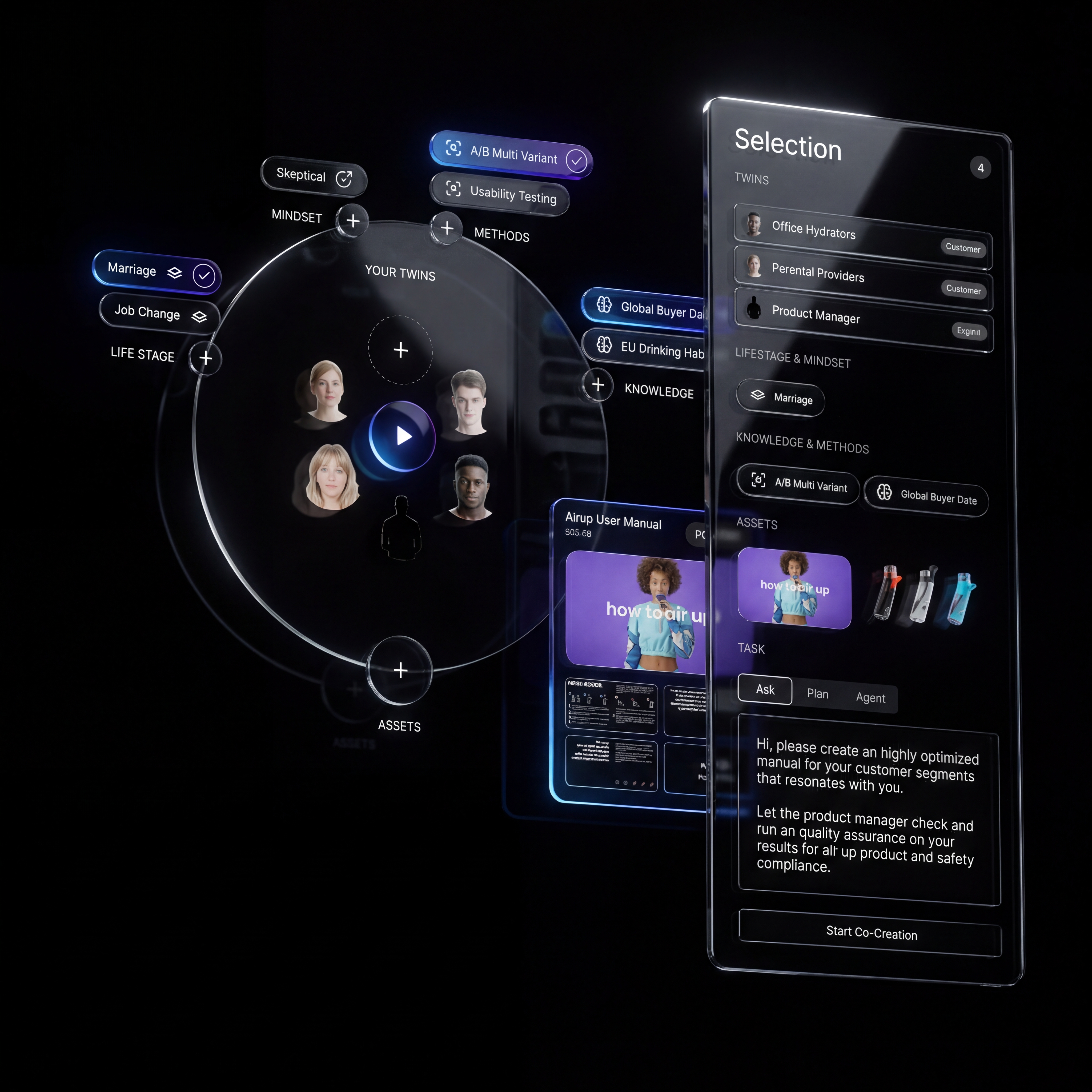 DXI workflow interface combining twins, methods, knowledge, assets and task execution in one guided flow.